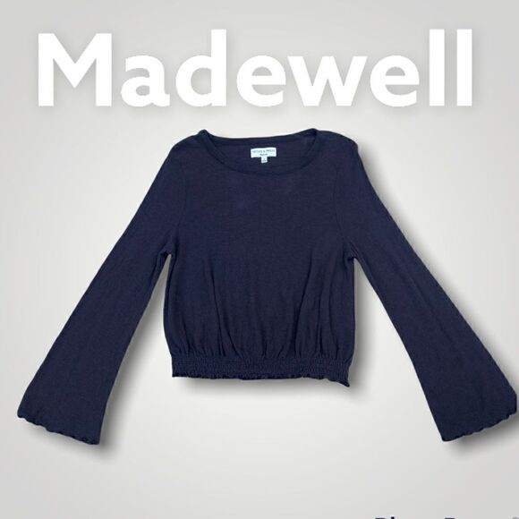 Madewell Texture & Thread Bell Sleeve Peasant Top Smocked Waist Women’s Small - Picture 1 of 8